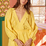 Smocked V-neck Ruffled Eyelet Woven Romper