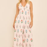 Floral Stripe V-Neck Backless Jumpsuit