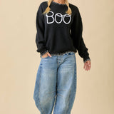 Halloween "Boo" Sweater With 3D Braided Writing