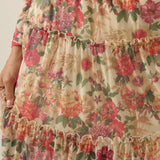 Floral-Print Mesh Tiered Ruffle Circle Maxi Skirt
