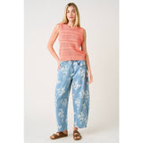 Floral Print Elastic Waist Barrel Jeans