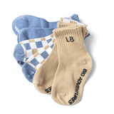 3-Pack Sock - Beige/Sky Blue/Check