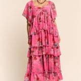 Flower Printed Chiffon Maxi Dress
