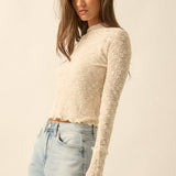Floral Stretch Lace Mock-Neck Thumbhole Top