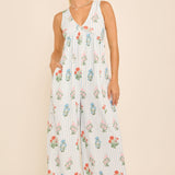 Floral Stripe V-Neck Backless Jumpsuit