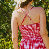 All-over Check Print Smocked Bodice Maxi Dress