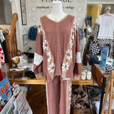 Heavy Waffle Knit Lace Flower Sweatshirt Top