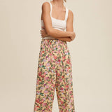 Floral Smocked Wide-Leg Pants