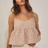 Floral Jacquard Tie Shoulder Flowy Babydoll Tank Top