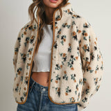 Floral Print Fluffy Fleece Sherpa Jacket