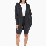 Open Front Longline Black Hoodie Cardiga