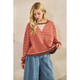 Coral Combo Cropped Striped French Terry Top