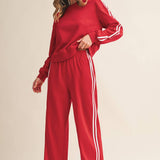 Red Stripe Cropped Top & Wide Leg Pants Set