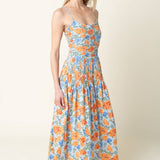 Azure Blossom Smocked Maxi Dress