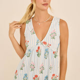 Floral Stripe V-Neck Backless Jumpsuit