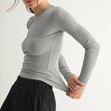 Grey Long-Sleeved Micro-Ribbed Top