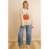 Pumpkin Graphic With Bow Sweater Top