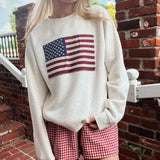 Ivory American Flag Applique Crew