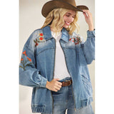 Med Wash Embroidered Denim Jacket
