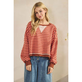 Coral Combo Cropped Striped French Terry Top