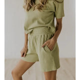 Green Waffle Knit Shorts