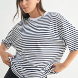Coastal Striped Oversized Crewneck Tee