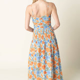 Azure Blossom Smocked Maxi Dress