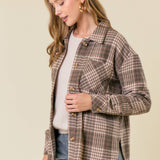Plaid Front Button-Down Shacket W/ Patch Pocket