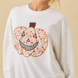 Crewneck Top With Floral Printed Pumpkin Patchwork