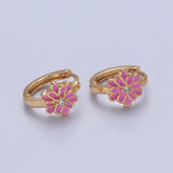 Gold Filled Pink Flower Huggie