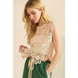 FLOWER CROCHET SCALLOP EDGE CROP TANK TOP