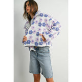 Collared Floral Zip-Front Sherpa Jacket