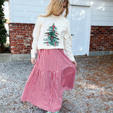 Red Gingham Smocked Bodice Maxi Dress