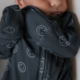 Smiley Ribbed Bamboo Zip Pajamas