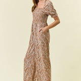 WIDE LEG SMOCKED PUFF SLEEVE JUMPSUIT