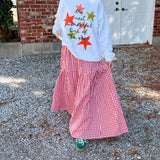 Red Gingham Smocked Bodice Maxi Dress