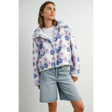 Collared Floral Zip-Front Sherpa Jacket