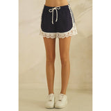 Navy Track Shorts with Lace Detail