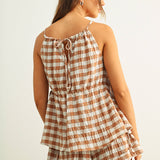 Gingham Sleeveless Elastic Band Waist Top Only