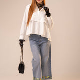 Light Wash Wide Leg Cuffed Embroidery Cropped Jean