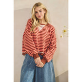 Coral Combo Cropped Striped French Terry Top