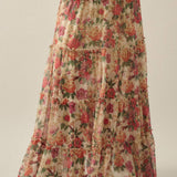 Floral-Print Mesh Tiered Ruffle Circle Maxi Skirt