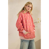 Coral Combo Printed Fleece Hoodie