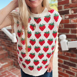 Strawberry Oversized Sleeveless Sweater Knit Top
