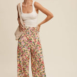 Floral Smocked Wide-Leg Pants