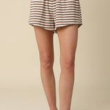 Brown Lena Striped Elastic-Waist Shorts