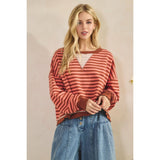 Coral Combo Cropped Striped French Terry Top