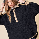 STRIPED QUILTED HOOD TOP