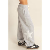 Heather Grey Star Patch Casual Drawstring Jogger Pants