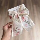 Vintage Pink Rose Embroidered Bow